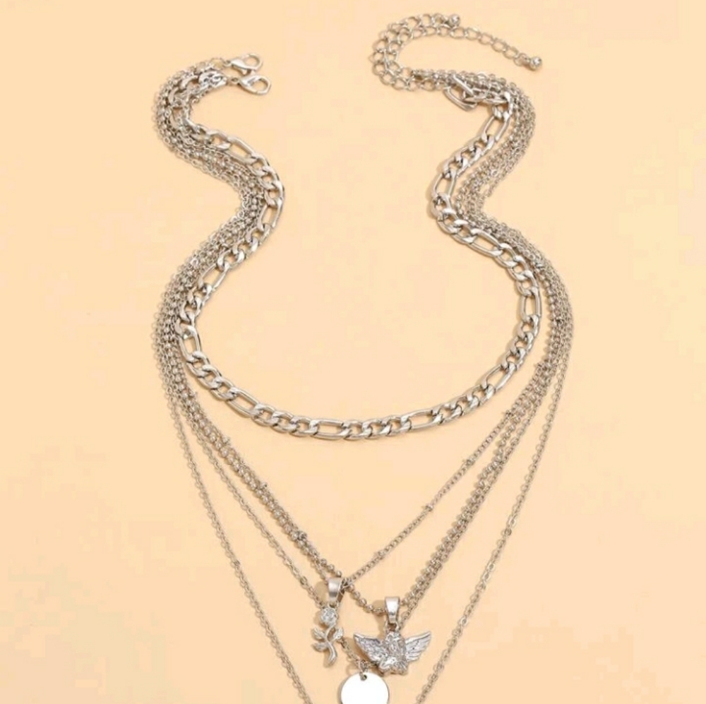 New Silver Pendant Layered Necklace - Picture 5 of 6